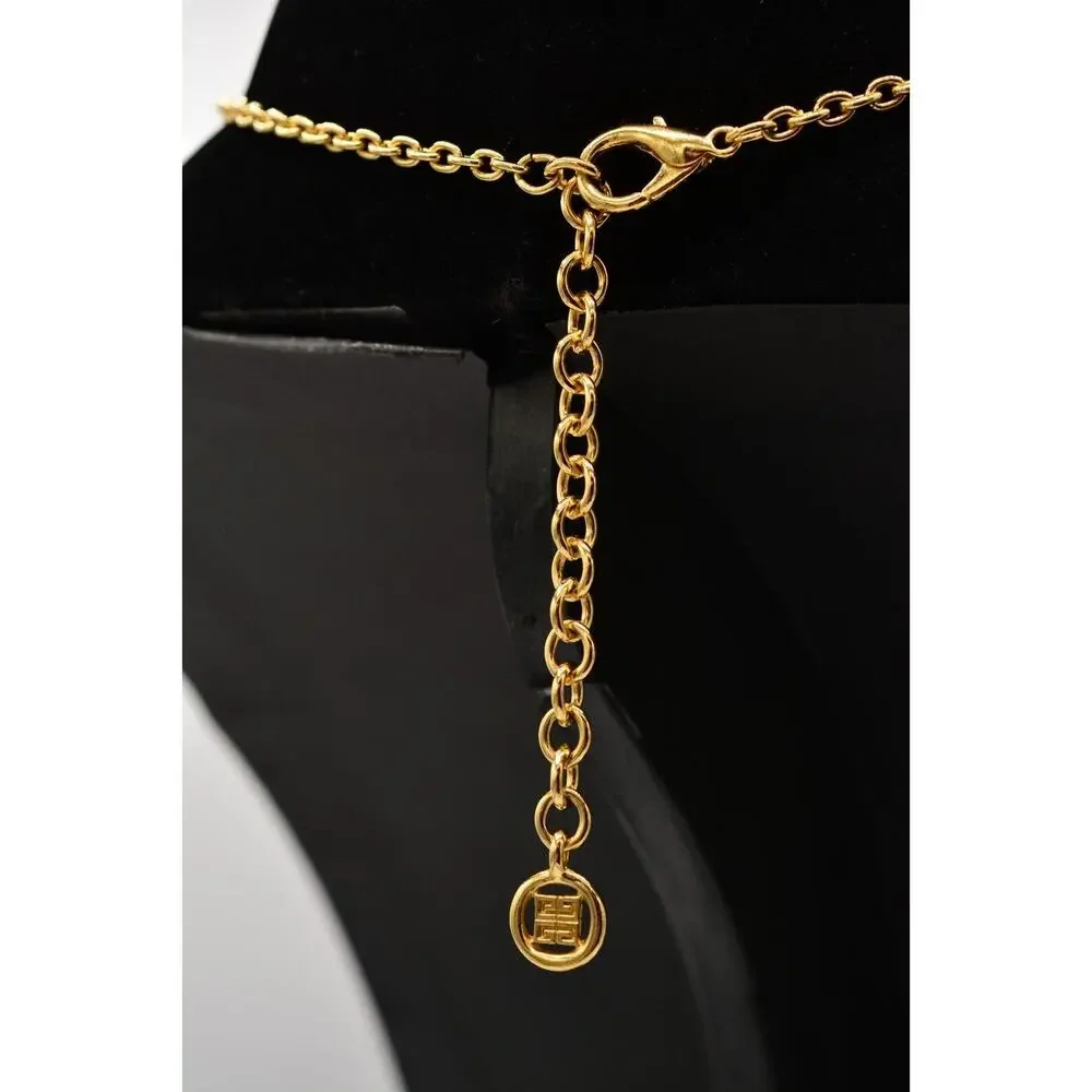 Givenchy 1980s Cabochon Charm Beaded Tassel Necklace Gold Signed Vintage BinR